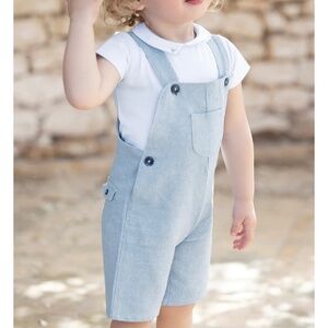Tartine et Chocolat Boys' Sky Blue Linen Overalls - Baby